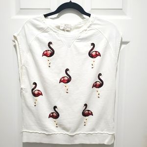 Essentiel Antwerp White Sequined Flamingo Sleeveless Sweater